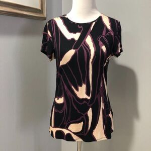 Ted Baker London Black Purple Cream Short Sleeve Top T-shirt Blouse Sz 2-4 Small